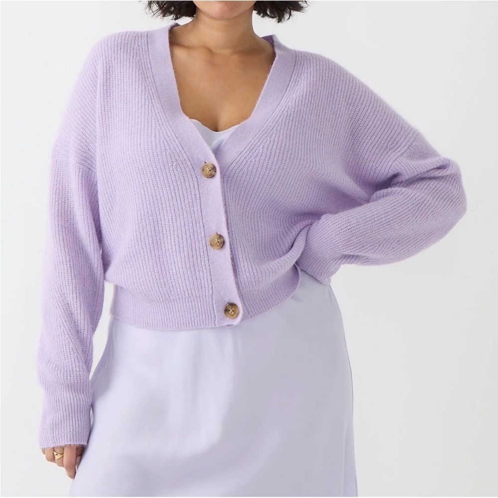 J.Crew Lilac Purple Ribbed V-Neck Cardigan Sweater